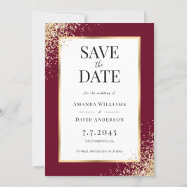 Reserve A Data Casamento Elegante Burgundy Dourado Frame Confetti