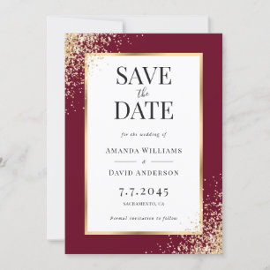 Reserve A Data Casamento Elegante Burgundy Dourado Frame Confetti