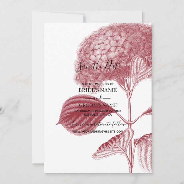 Reserve A Data Casamento Elegante Burgundy Hydrangea (Frente)