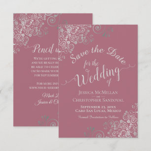 Reserve A Data Casamento Elegante Cinza Prateado com Rosas Empoei