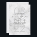 Reserve A Data Casamento Elegante Clássico Marble Salve a Data<br><div class="desc">Elegante na moda design com noiva e nome do noivo no estilo de fonte do script elegante da cinza e detalhes no estilo de fonte do serif clássico da cinza com data grande na cinza clara como fundo no fundo do mármore branco.</div>