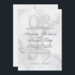 Reserve A Data Casamento Elegante Clássico Marble Salve a Data<br><div class="desc">Elegante na moda design com noiva e nome do noivo no estilo de fonte do script elegante da cinza e detalhes no estilo de fonte do serif clássico da cinza com data grande na cinza clara como fundo no fundo do mármore branco.</div>