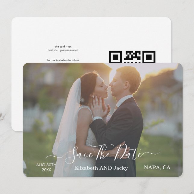 Reserve A Data Casamento Elegante Clássico Preto e Branco Caligra (Frente/Verso)
