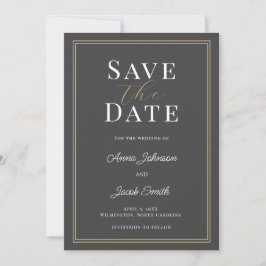 Reserve A Data Casamento Elegante com Borda Dupla em Cinza Carvão