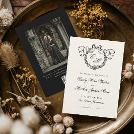 Reserve A Data Casamento Elegante com Código QR Monograma Francês