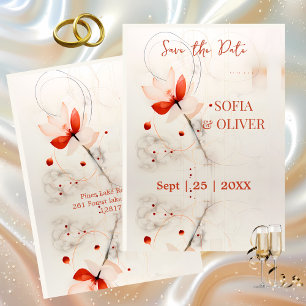 Reserve A Data Casamento Elegante com Creme e Papoulas Vermelhas