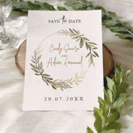 Reserve A Data Casamento Elegante com Dourado e Verde