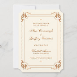 Reserve A Data Casamento Elegante com Floral Antigo em Marfim