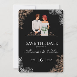 Reserve A Data Casamento Elegante com Floral Escuro 