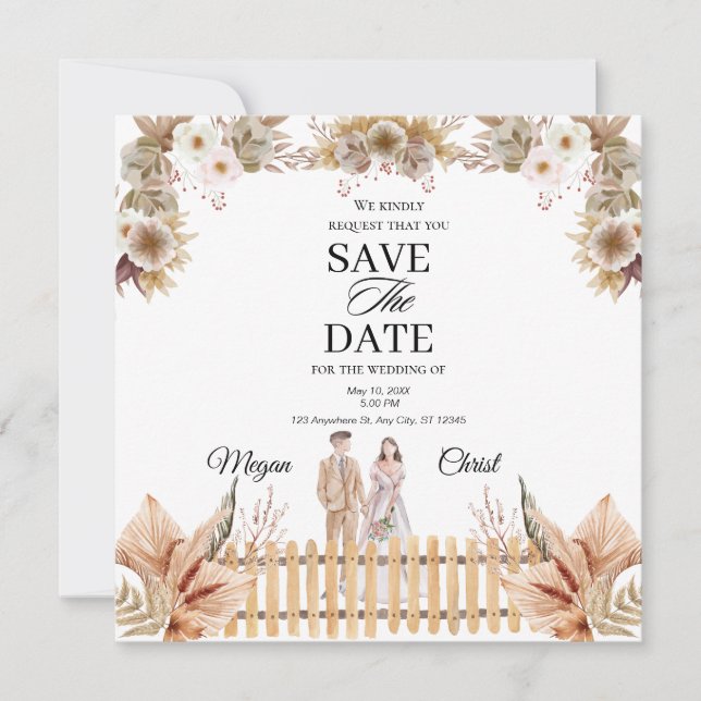 Reserve A Data Casamento Elegante com Floral Escuro  (Frente)