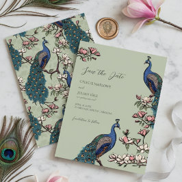 Reserve A Data Casamento Elegante com Flores de Salvia e Pavão