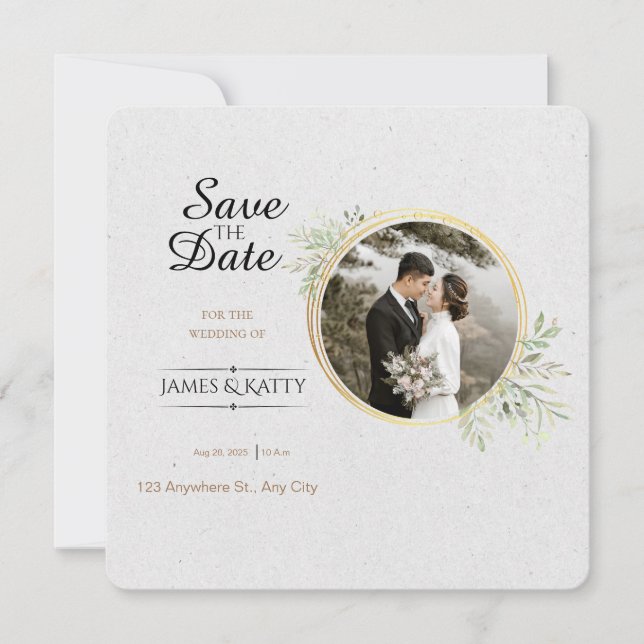 Reserve A Data Casamento Elegante com Flores Leves  (Frente)