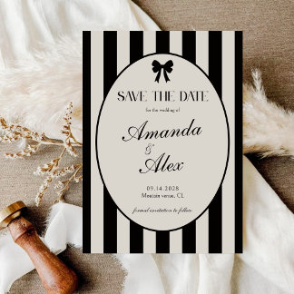 Reserve A Data Casamento Elegante com Laço Preto à Antiga