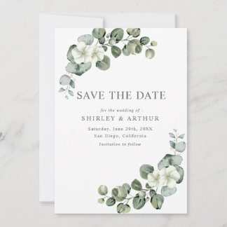Reserve A Data Casamento Elegante com Verde de Eucalipto