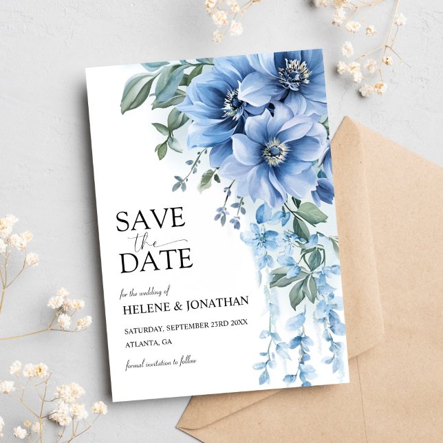 Reserve A Data Casamento Elegante das Flores do Jardim Azul Dusty (Dusty Blue Garden Flowers Elegant Wedding Save The Date)