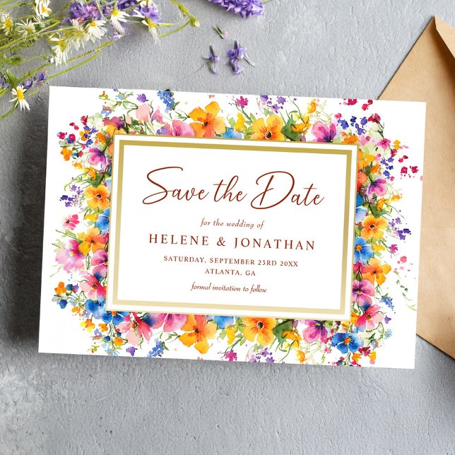 Reserve A Data Casamento Elegante de Boho Boho de Jardim de Aquar (Wildflower Watercolor Garden Boho Elegant Wedding Save The Date)