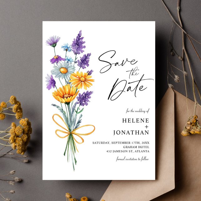 Reserve A Data Casamento Elegante De Boho Garden, De Molercola (Wildflower Watercolor Boho Garden Elegant Wedding Save The Date)