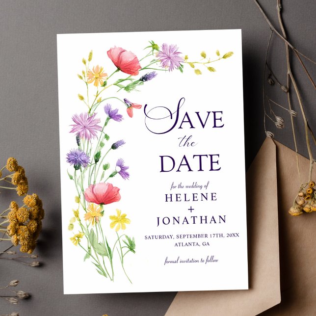 Reserve A Data Casamento Elegante De Boho Watercolor Boho (Garden Wildflower Boho Watercolor Elegant Wedding Save The Date)