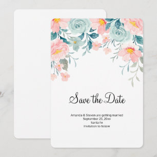 Reserve A Data Casamento Elegante de Borda Floral Rosa e Verde