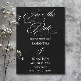 Reserve A Data Casamento Elegante de Caligrafia Branca e Preta