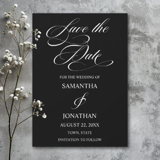 Reserve A Data Casamento Elegante de Caligrafia Branca e Preta