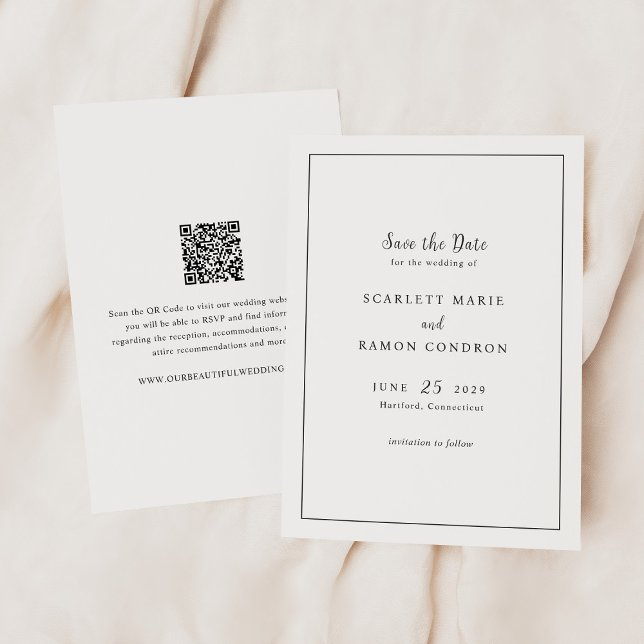Reserve A Data Casamento elegante de código QR preto e branco ete (Criador carregado)