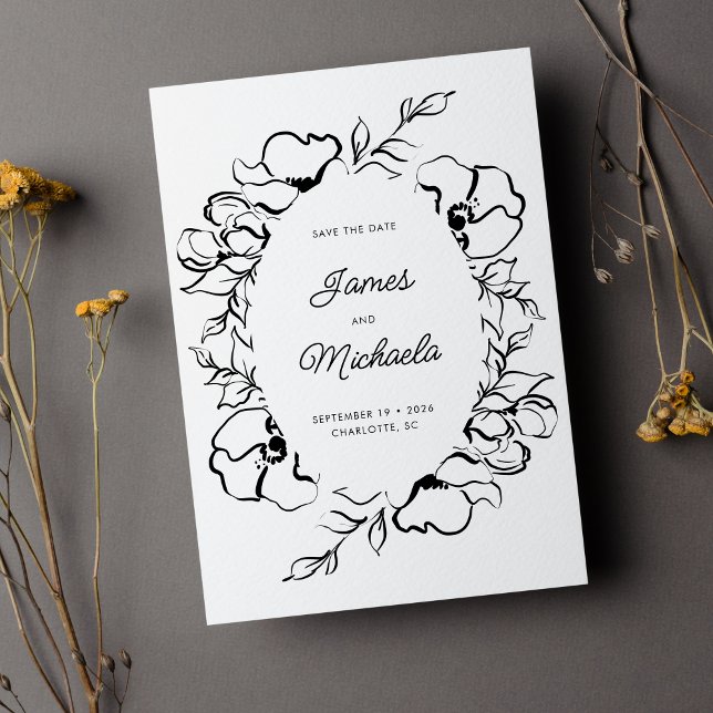 Reserve A Data Casamento Elegante de Desenho Floral Moderno Minim (Criador carregado)