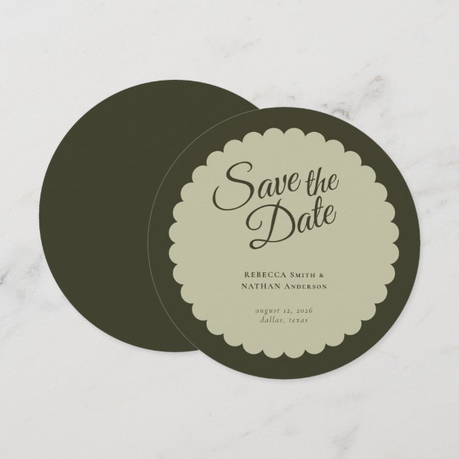 Reserve A Data Casamento Elegante De Escamudo Verde Escuro (Frente/Verso)