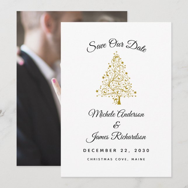 Reserve A Data Casamento Elegante de Férias de Inverno (Frente/Verso)