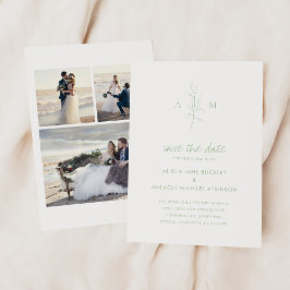 Reserve A Data Casamento Elegante De Foto Botânica Verde De Sage 