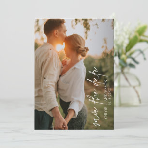 Reserve A Data Casamento Elegante de Foto Branco e Preto Clássico