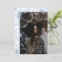 Casamento Elegante De Foto Floral Azul Moderno