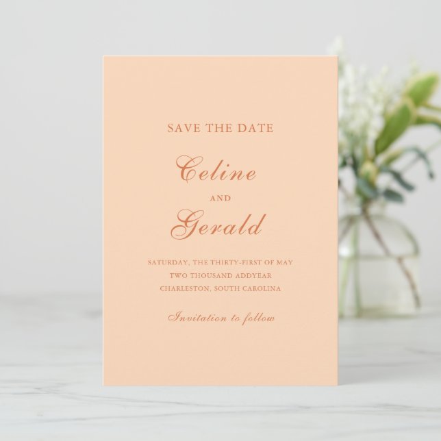 Reserve A Data Casamento Elegante de Foto Pêssego Clássico (Em pé/Frente)