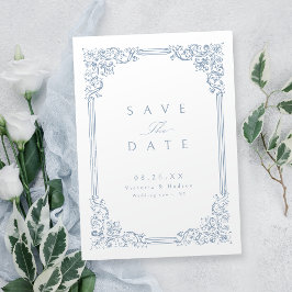 Reserve A Data Casamento Elegante de Frame de Vintagem Azul Dusty