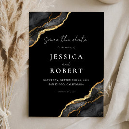 Reserve A Data Casamento Elegante de Marble Agate Dourado Negro