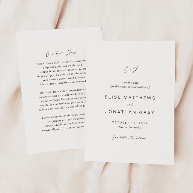 Reserve A Data Casamento Elegante de Monograma Branco e Preto (Criador carregado)