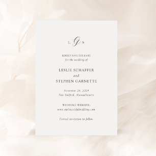 Reserve A Data Casamento Elegante de Monograma Branco e Preto ete