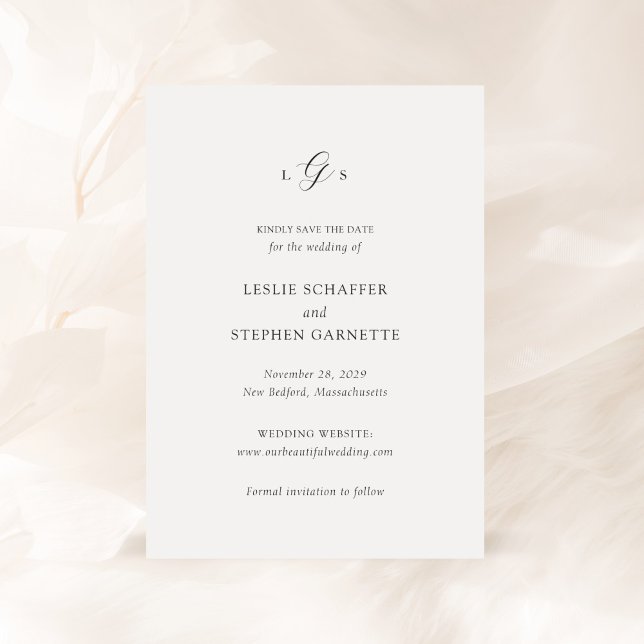 Reserve A Data Casamento Elegante de Monograma Branco e Preto ete (Criador carregado)