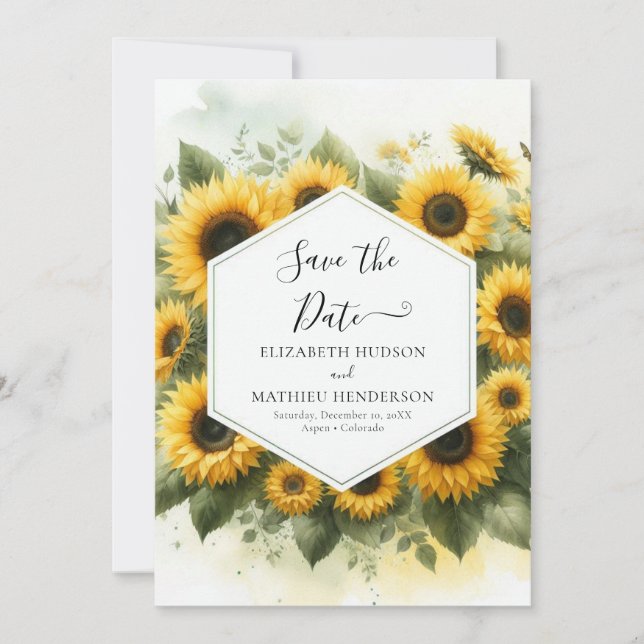 Reserve A Data Casamento Elegante de Na moda Sunflower (Frente)