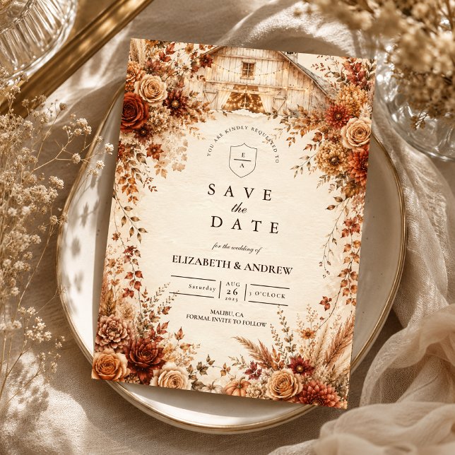 Reserve A Data Casamento Elegante de Outono em Celeiro (Criador carregado)