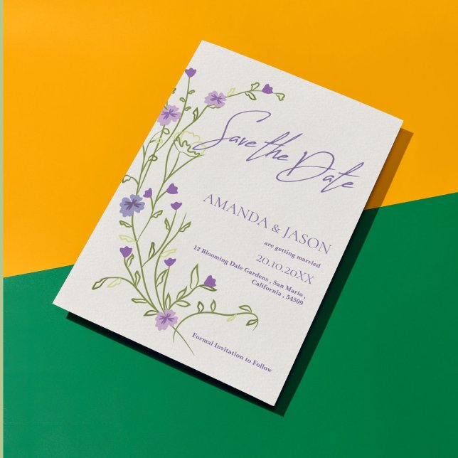 Reserve A Data Casamento Elegante de Quadro de Flor Roxo Salve a  (Purple Flower Frame Elegant Wedding Save the Date)