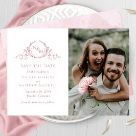 Reserve A Data Casamento Elegante de Rosa Dusty Monograma