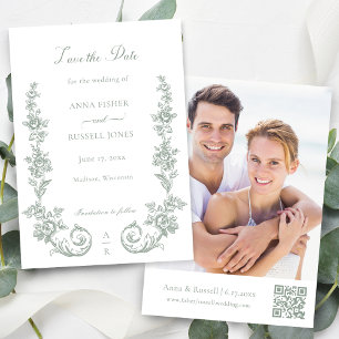 Reserve A Data Casamento Elegante de Rosas Barrocas em Sage