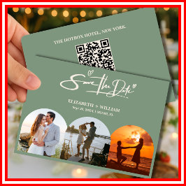 Reserve A Data Casamento elegante do Código QR de Foto Verde Sage