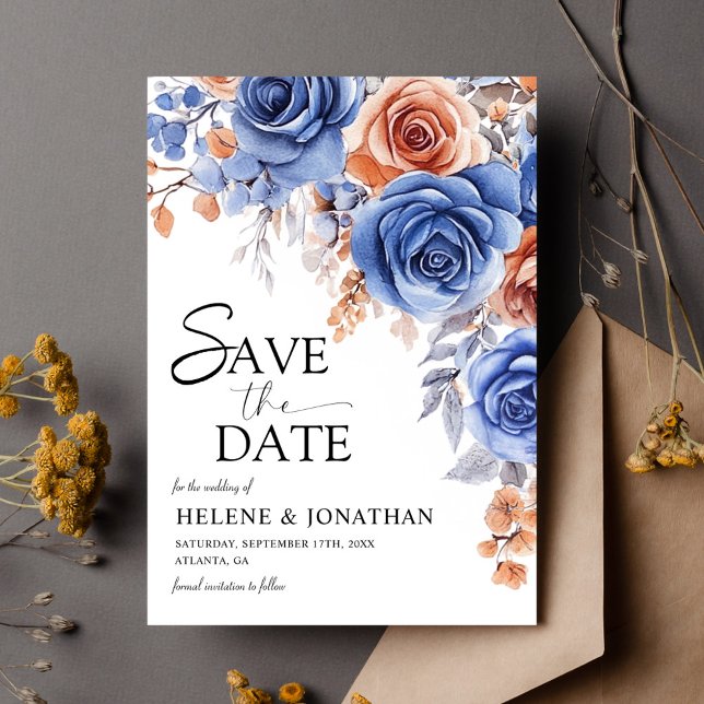 Reserve A Data Casamento Elegante do Jardim de Ferrugem Dusty Blu (Dusty Blue Terracotta Rust Garden Elegant Wedding Save The Date)