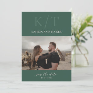 Reserve A Data Casamento Elegante Do Monograma Verde De Caça Chic