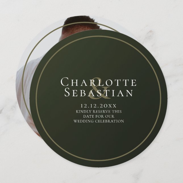 Reserve A Data Casamento Elegante Do Ventilador Botânico Verde Mo (Frente/Verso)