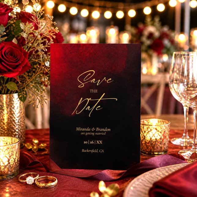 Reserve A Data Casamento Elegante Dourado Preto e Vermelho (Criador carregado)