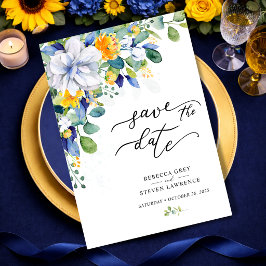 Reserve A Data Casamento elegante em aquarela floral amarela e az