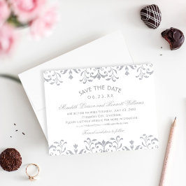 Reserve A Data Casamento Elegante em Damasco Prateado